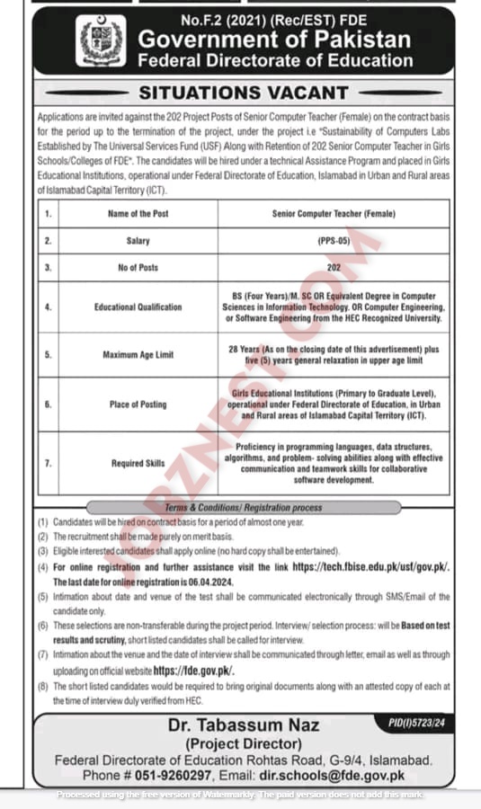 Federal Directorate of Education jobs/ FDE Jobs 2024 Advertisement